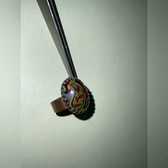 Vtg Antique Copper Multicolor Paisley Cabochon Ring in Beveled Setting Sz 7 - Picture 16 of 16